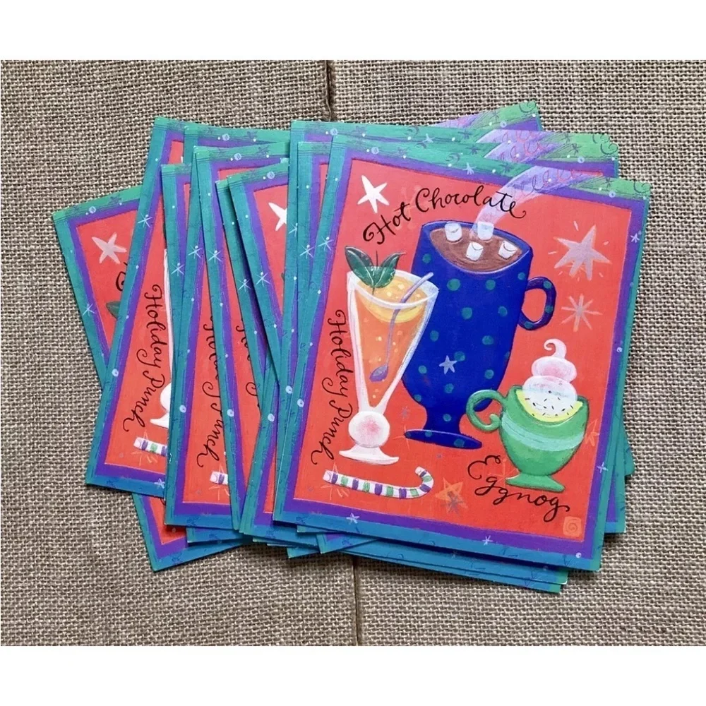 Hallmark Holiday Beverages Christmas Card Set Festive Winter Whimsical Playful